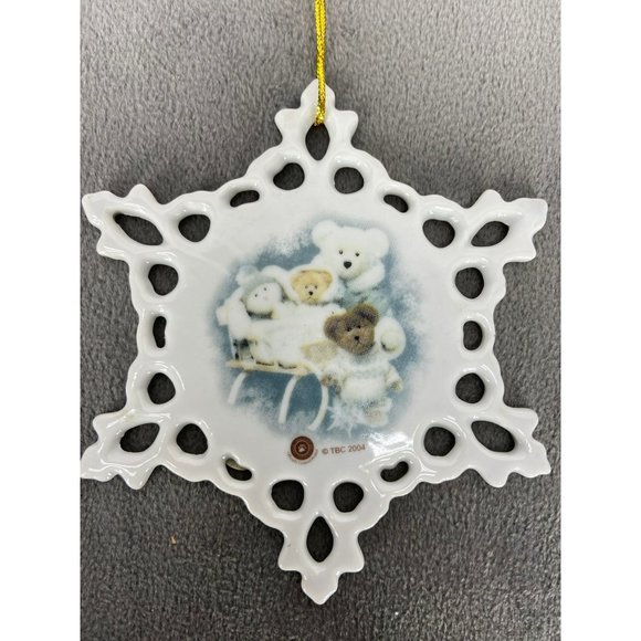 Giftco Inc Vintage Boyds Bears White Ceramic Snowflake Christmas Ornament Set Of - Picture 5 of 8